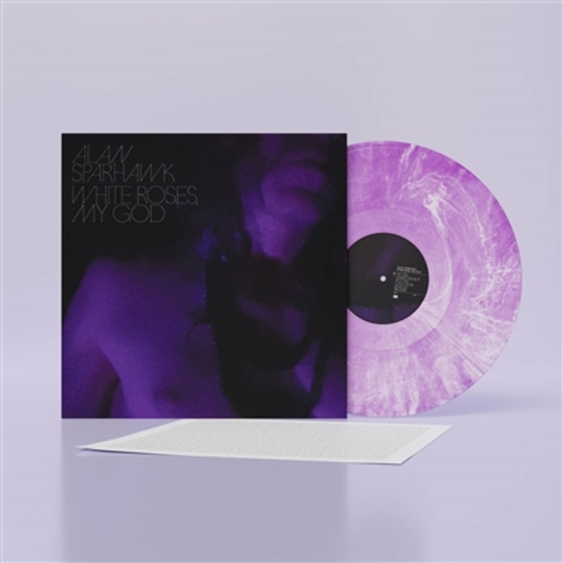 ALAN SPARHAWK – WHITE ROSES, MY GOD (LUNA music/Electric Fetus Dazzling Purple and White Vinyl Edition ) VINYL LP,  AUTOGRAHED, SIGNED